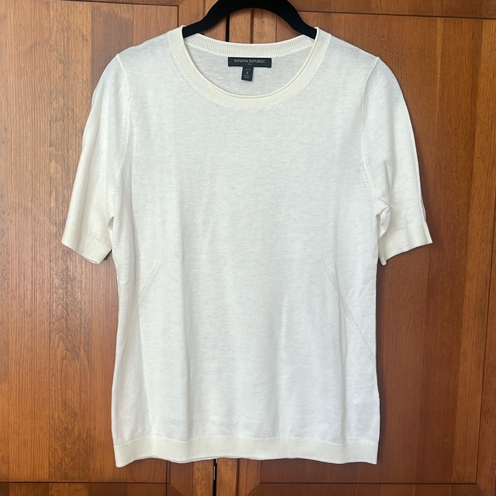 Banana Republic ivory short sleeve cotton blend lightweight sweater-size PS